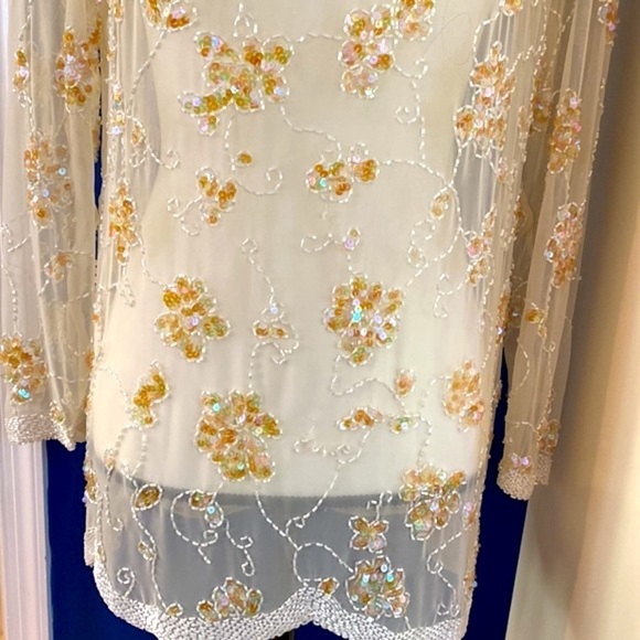 Women’s Michelangelo Beaded and Iridescent Sequined Fully Lined Top Size 8 - Picture 3 of 10